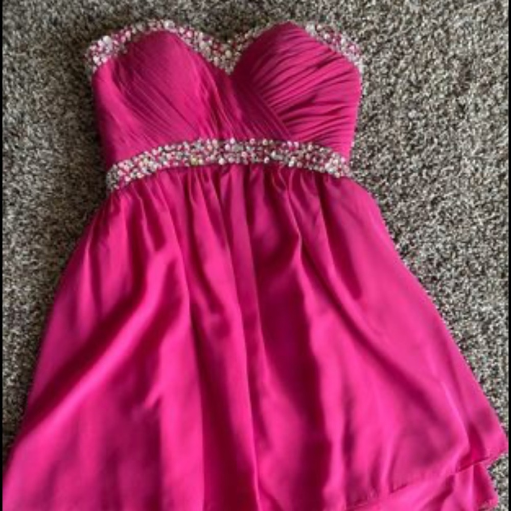 Small formal/homecoming hot pink dress with rhinestones